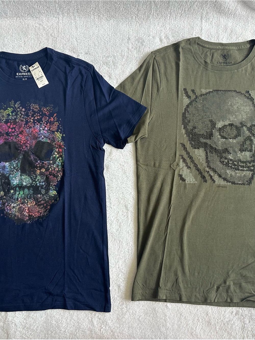 Express Mens Lot of 2 Skull Tshirt Short Sleeve Top Small S NWT Geometric